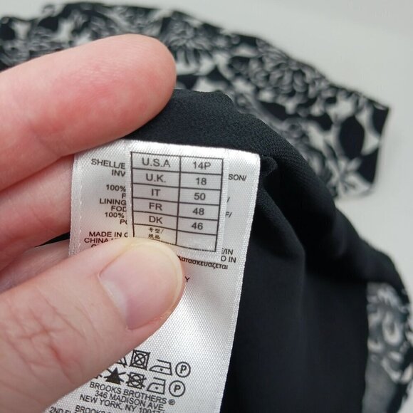 Brooks Brothers Black White Floral Print Dress Smocked Waist Pockets - Picture 8 of 10